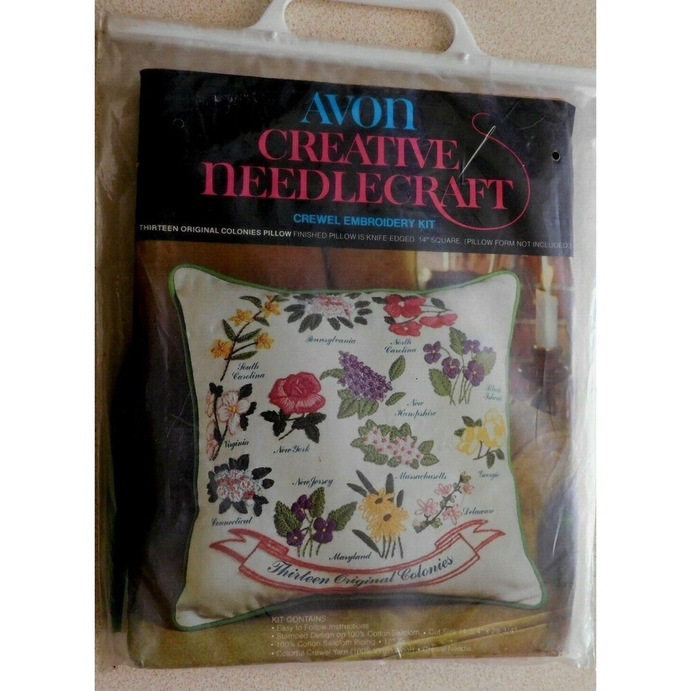 Avon Creative Needlecraft Thirteen Original Colonie Pillow Crewel Embroidery Kit